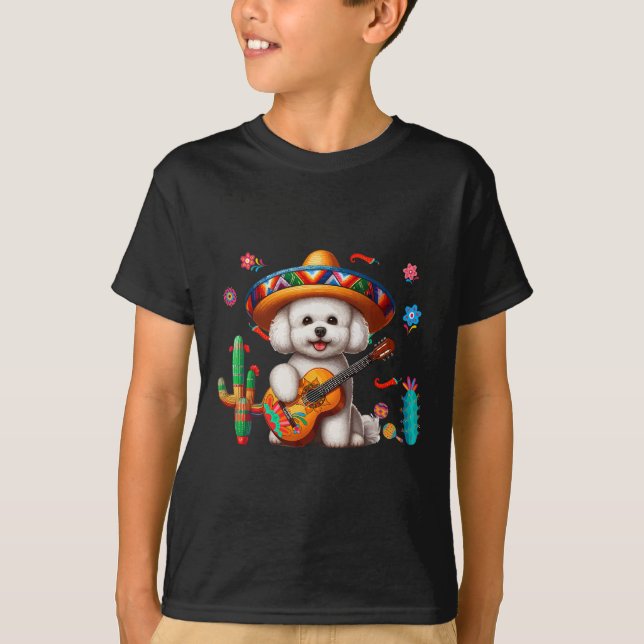 Bichon Frise Sombrero Mexican Guitar Cinco De Mayo T-Shirt (Front)