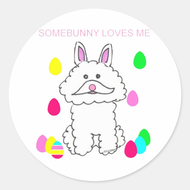 Bichon Frise Somebunny Loves Me Classic Round Sticker (Front)