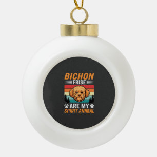 Bichon Frise Spirit Animal Retro Dog Ceramic Ball Christmas Ornament