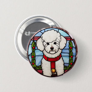 Bichon Frise Stained Glass Christmas Button