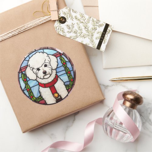 Bichon Frise Stained Glass Christmas  Classic Round Sticker