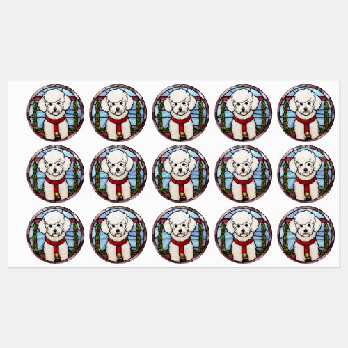 Bichon Frise Stained Glass Christmas  Labels