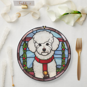 Bichon Frise Stained Glass Christmas  Paper Plates