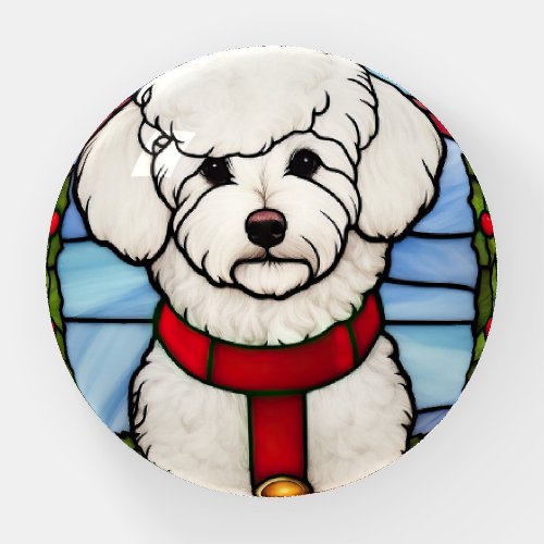 Bichon Frise Stained Glass Christmas  Paperweight