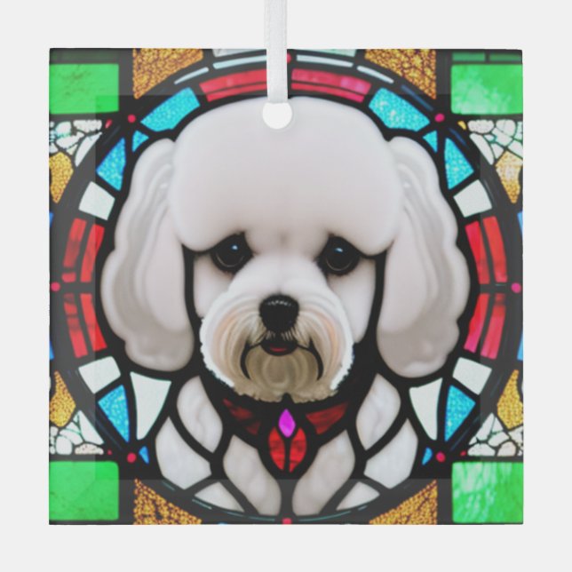 Bichon Frise "Stained Glass"  Glass Ornament (Front)