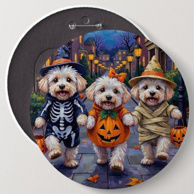 Bichon Frise Trick-or-Treating Halloween Costumes Button (Front & Back)