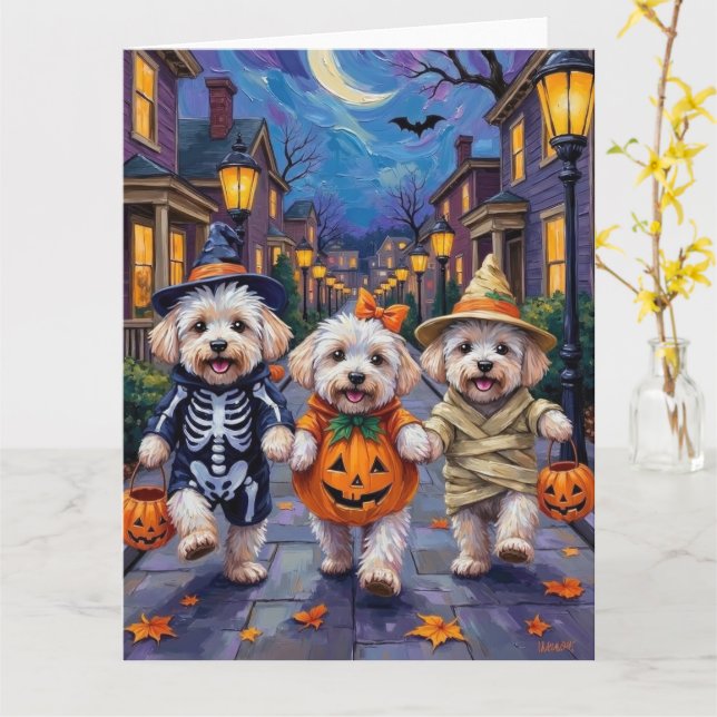 Bichon Frise Trick-or-Treating Halloween Costumes Card (Yellow Flower)