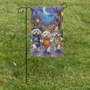 Bichon Frise Trick-or-Treating Halloween Costumes Garden Flag