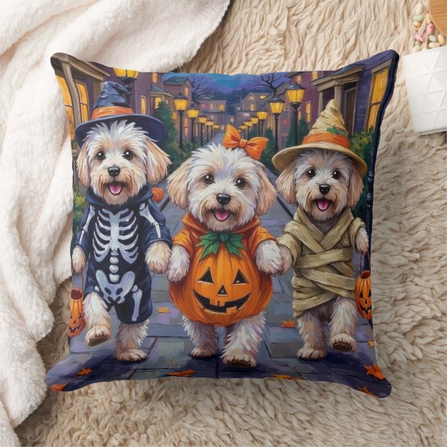 Bichon Frise Trick-or-Treating Halloween Costumes Throw Pillow (Blanket)
