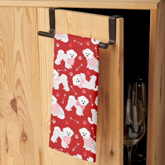 Bichon Frise Valentine Pattern Kitchen Towel (Thirds Fold)