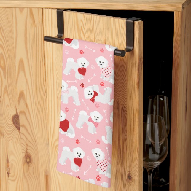 Bichon Frise Valentine Pattern Kitchen Towel (Thirds Fold)