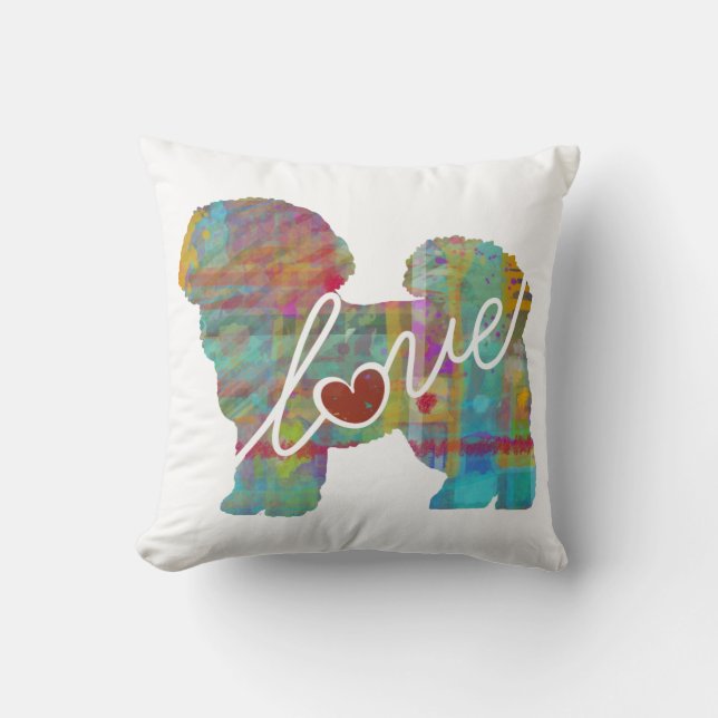 Bichon Frise Watercolor Throw Pillow (Front)