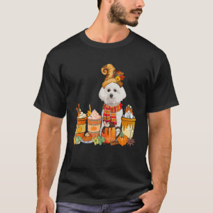 Bichon Frise Wearing Hat With Coffee Cups Fall Pum T-Shirt