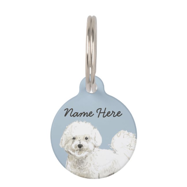 Bichon Frise white Dog Blue cute Pet ID Tag