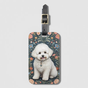 Bichon Frisé William Morris Inspired Floral Luggage Tag