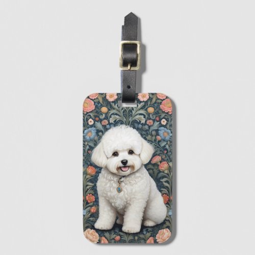 Bichon Fris William Morris Inspired Floral Luggage Tag