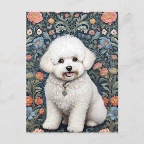 Bichon Frise William Morris Inspired Floral Postcard