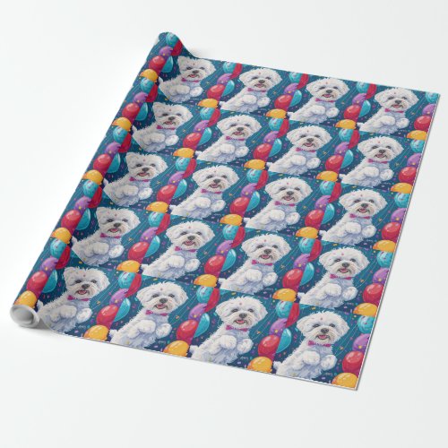 Bichon Frise with Balloons Wrapping Paper