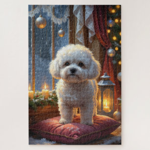 Bichon Frise With Christmas Lights Holiday Jigsaw Puzzle
