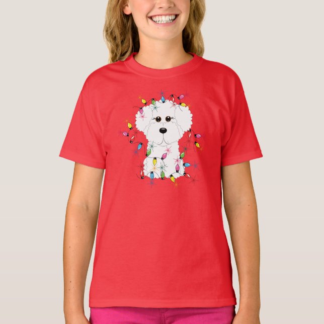 Bichon Frise with Christmas Lights T-Shirt (Front)