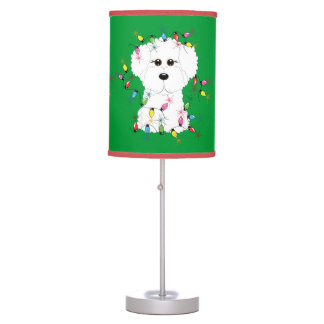 Bichon Frise with Christmas Lights Table Lamp