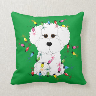 Bichon Frise with Christmas Lights Throw Pillow