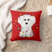 Bichon Frise with Christmas Lights Throw Pillow (Blanket)