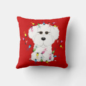 Bichon Frise with Christmas Lights Throw Pillow (Back)