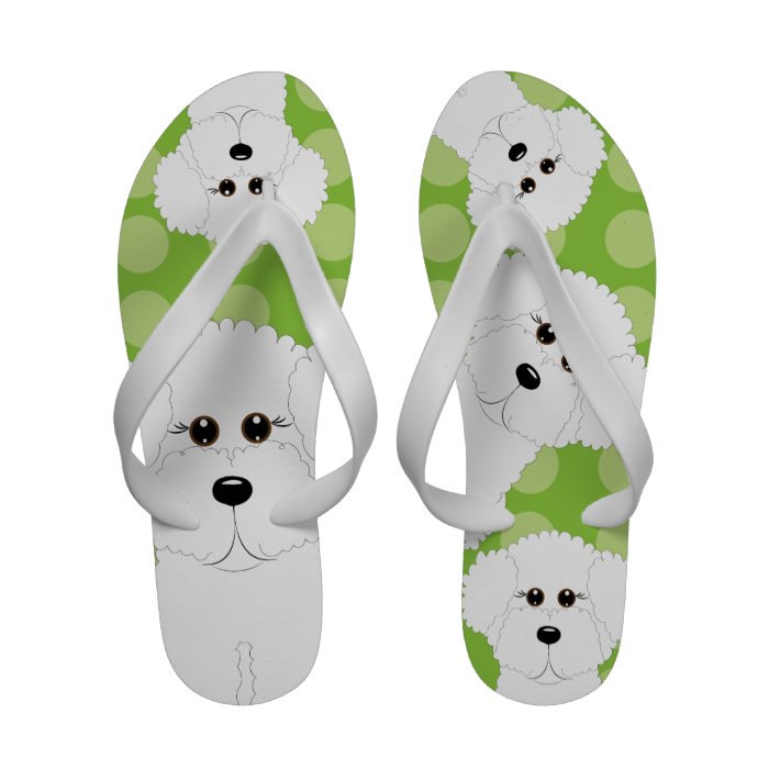 Bichon Frise with Green Polka Dots Flip Flops