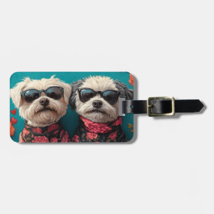 Bichon Frise With Heart Roses Valentine's Day Luggage Tag