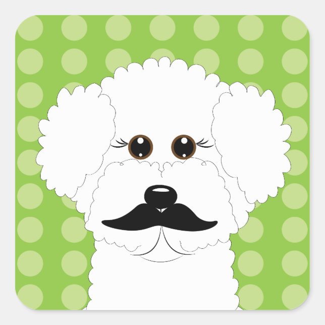 Bichon Frise with Mustache Square Sticker (Front)