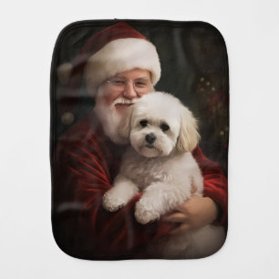 Bichon Frise with Santa Claus Festive Christmas Baby Burp Cloth