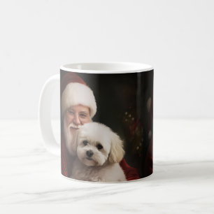 Bichon Frise with Santa Claus Festive Christmas Coffee Mug