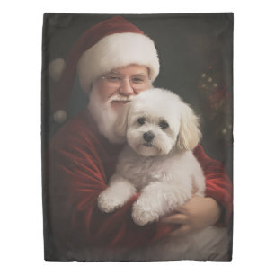 Bichon Frise with Santa Claus Festive Christmas Duvet Cover