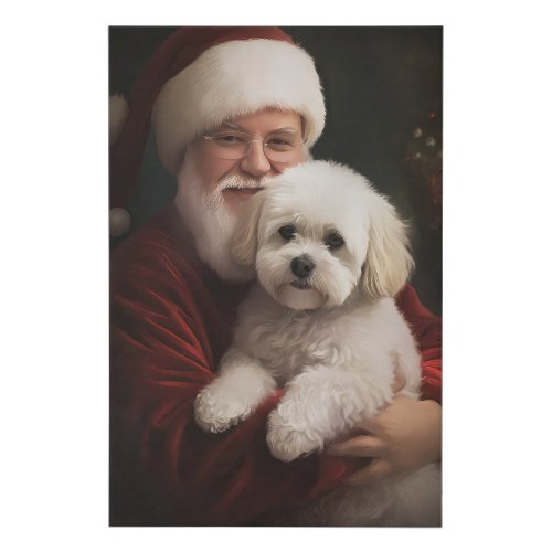 Bichon Frise with Santa Claus Festive Christmas  Faux Canvas Print