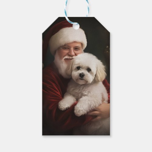 Bichon Frise with Santa Claus Festive Christmas  Gift Tags
