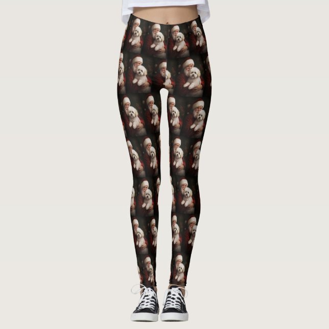 Bichon Frise with Santa Claus Festive Christmas  Leggings (Front)