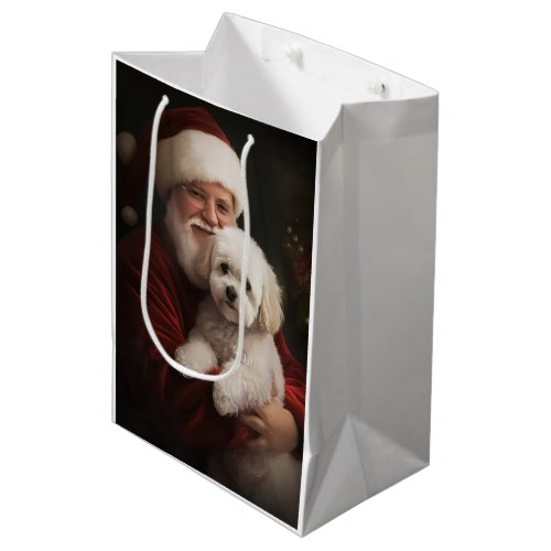 Bichon Frise with Santa Claus Festive Christmas  Medium Gift Bag