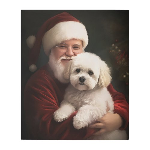 Bichon Frise with Santa Claus Festive Christmas  Metal Print