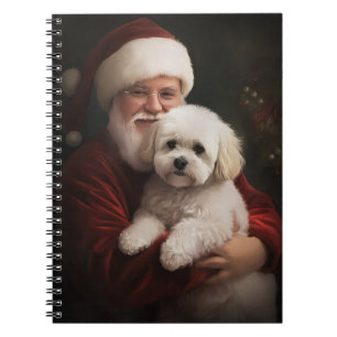 Bichon Frise with Santa Claus Festive Christmas Notebook