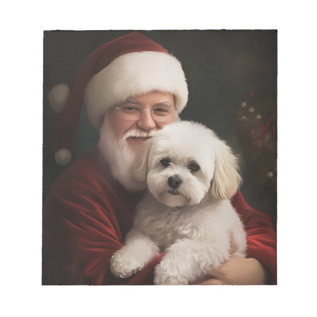 Bichon Frise with Santa Claus Festive Christmas  Notepad (Front)