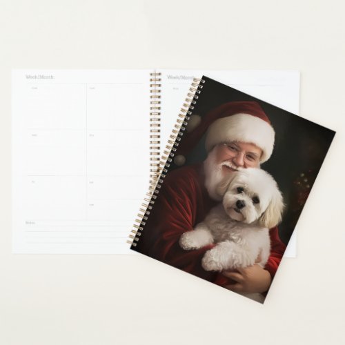 Bichon Frise with Santa Claus Festive Christmas  Planner