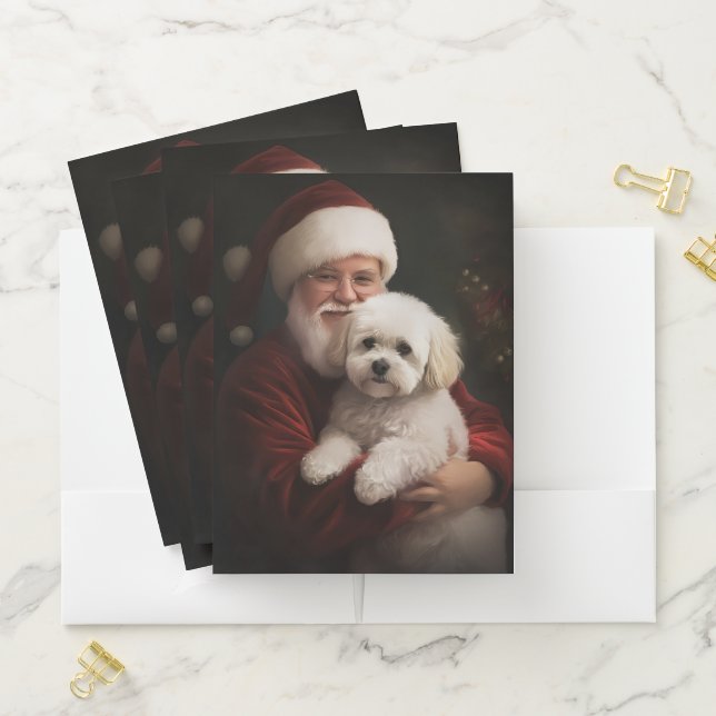 Bichon Frise with Santa Claus Festive Christmas  Pocket Folder (In Situ)