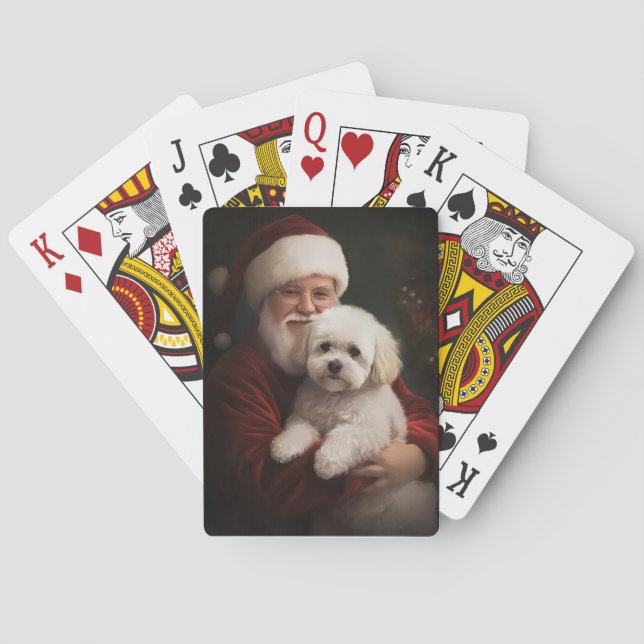 Bichon Frise with Santa Claus Festive Christmas  Poker Cards (Back)