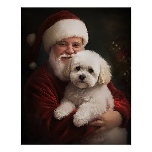 Bichon Frise with Santa Claus Festive Christmas  Poster