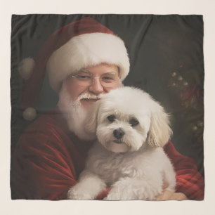 Bichon Frise with Santa Claus Festive Christmas Scarf