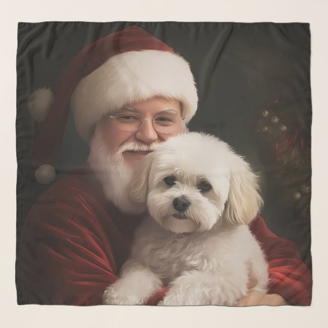 Bichon Frise with Santa Claus Festive Christmas  Scarf (Front)
