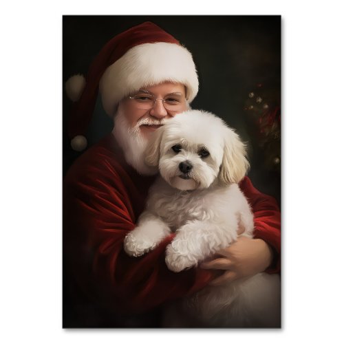 Bichon Frise with Santa Claus Festive Christmas  Table Number