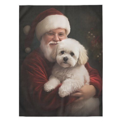 Bichon Frise with Santa Claus Festive Christmas  Tablecloth