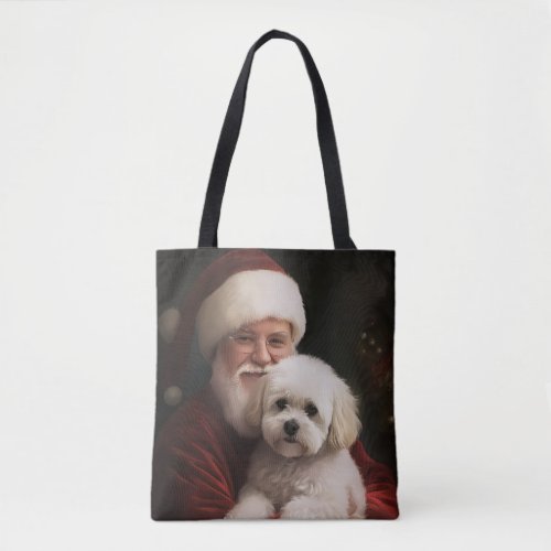 Bichon Frise with Santa Claus Festive Christmas  Tote Bag